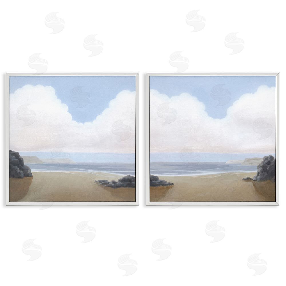 Melissa Wang Abstract Secluded Beach Alcove  White Framed Giclee Wall Art Print
