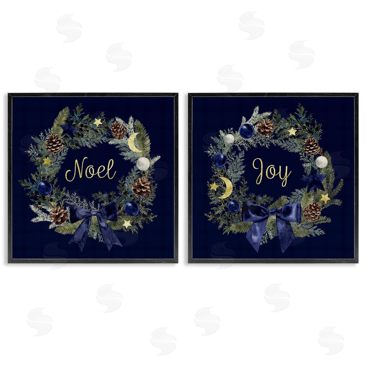 Noel Joy Balsam Wreath Pinecones Black Frame Print Wall Art, Home Decor by Victoria Barnes