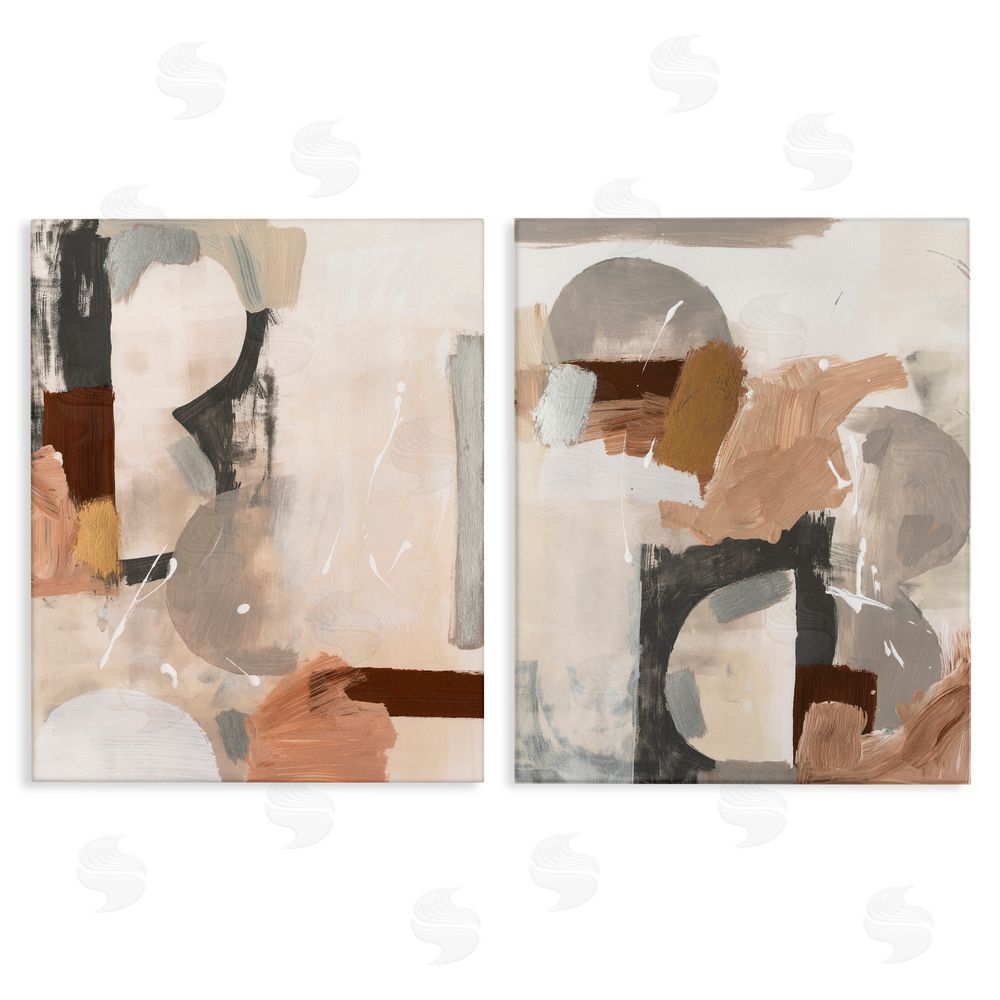 Victoria Barnes Abstract Neutral Shapes Brown Canvas Wall Art Print