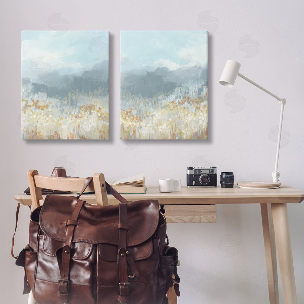 June Erica Vess White Flower Field Mountains Canvas Wall Art Print in Room