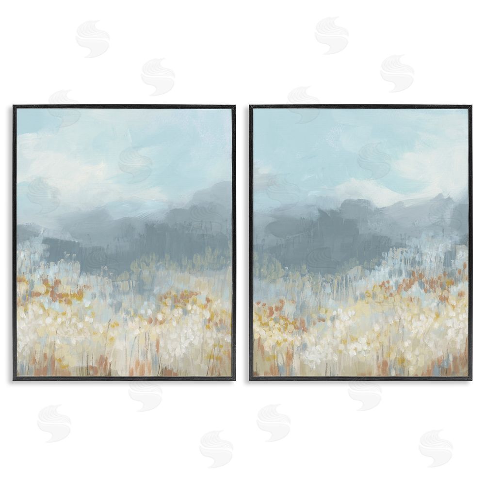 June Erica Vess White Flower Field Mountains Black Framed Giclee Wall Art Print