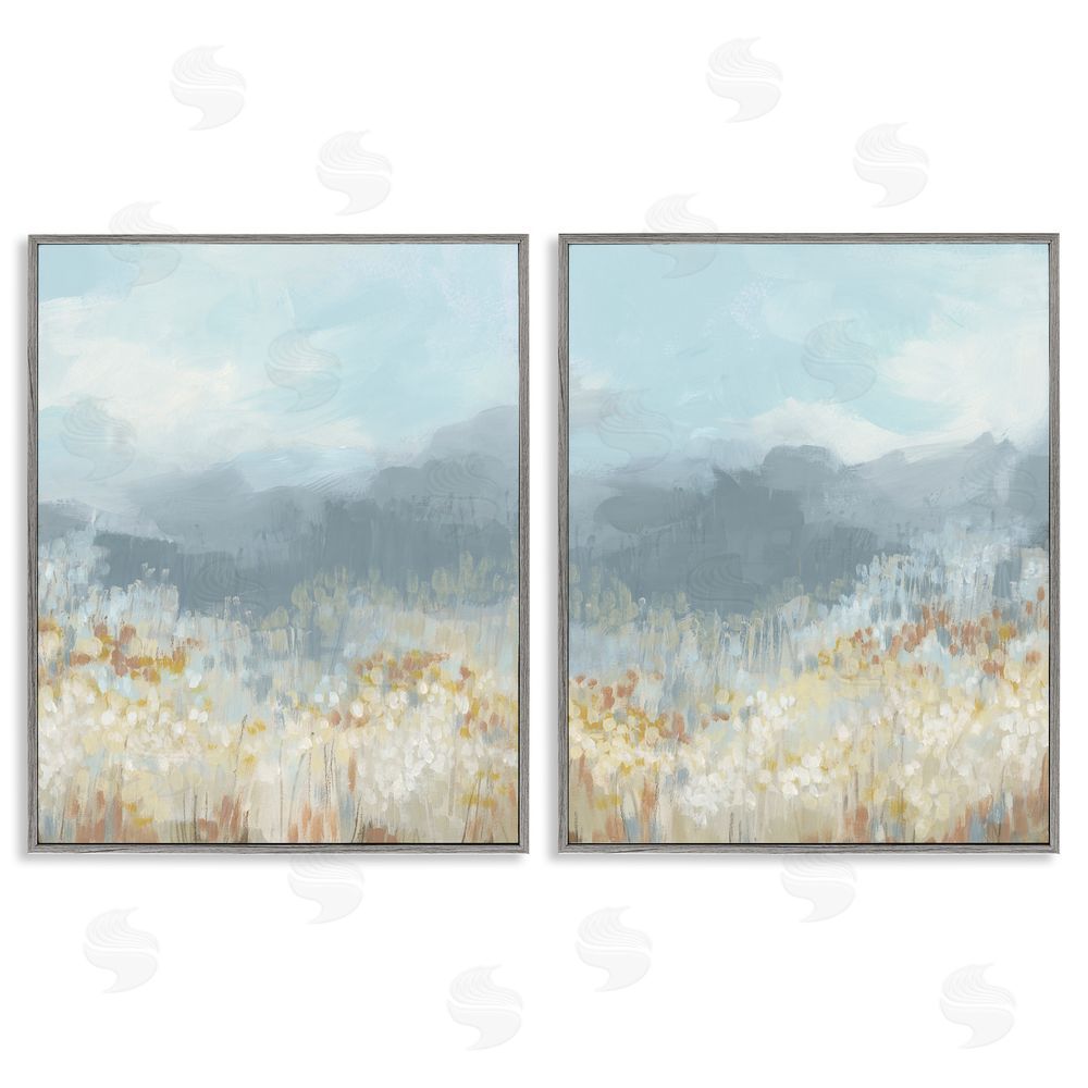 June Erica Vess White Flower Field Mountains Gray Framed Giclee Wall Art Print