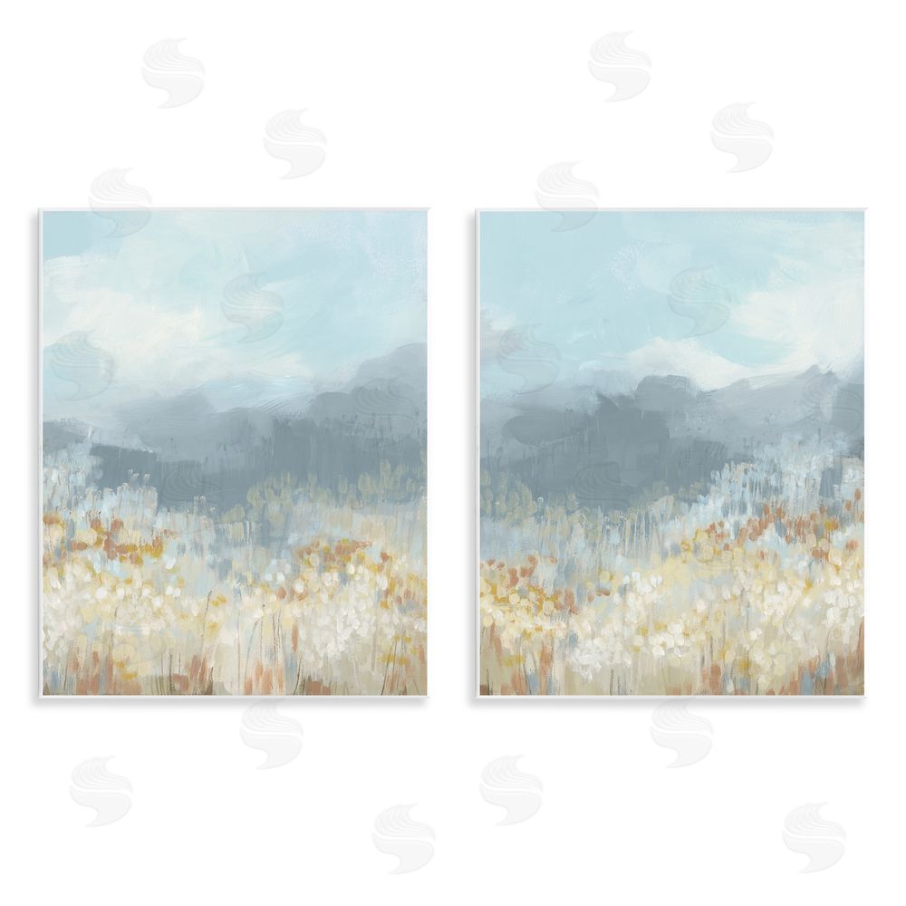 June Erica Vess White Flower Field Mountains Wooden Wall Plaque Art Print