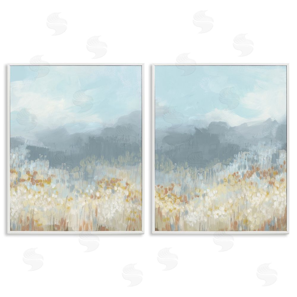 June Erica Vess White Flower Field Mountains White Framed Giclee Wall Art Print