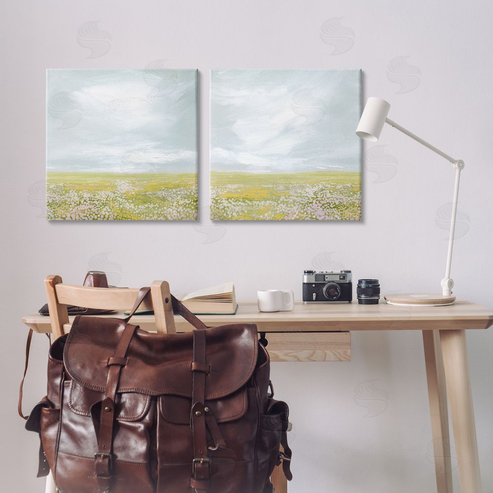 Grace Popp Flowering Field Wispy Clouds Canvas Wall Art Print in Room
