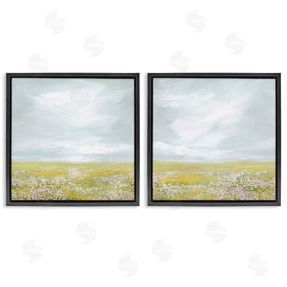 Grace Popp Flowering Field Wispy Clouds Black Floating Frame Canvas Wall Art Print