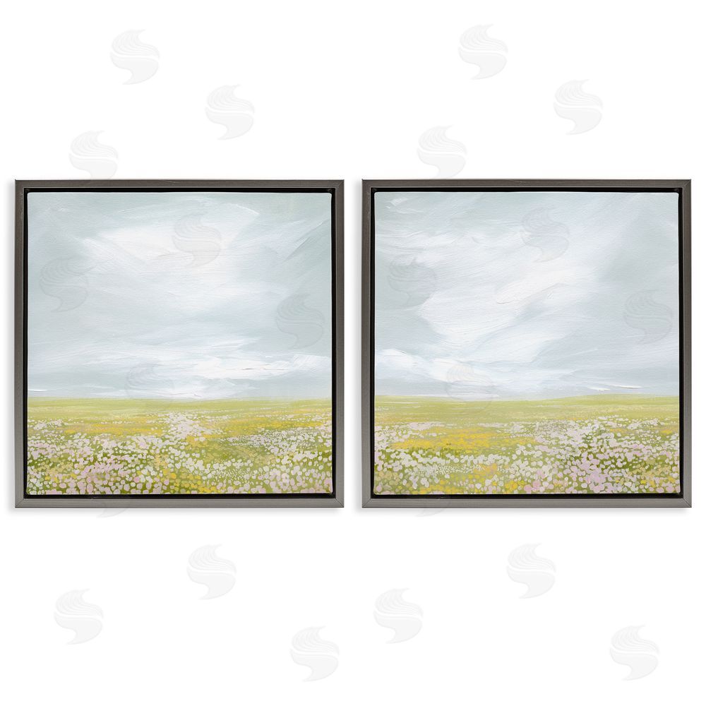 Grace Popp Flowering Field Wispy Clouds Gray Floating Frame Canvas Wall Art Print