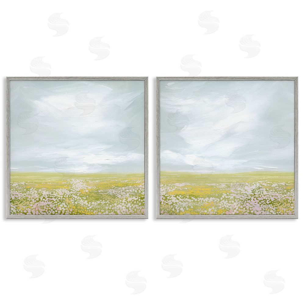 Grace Popp Flowering Field Wispy Clouds Gray Framed Giclee Wall Art Print
