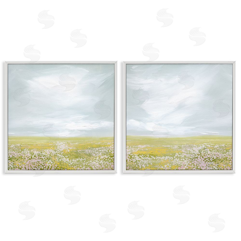 Grace Popp Flowering Field Wispy Clouds White Framed Giclee Wall Art Print