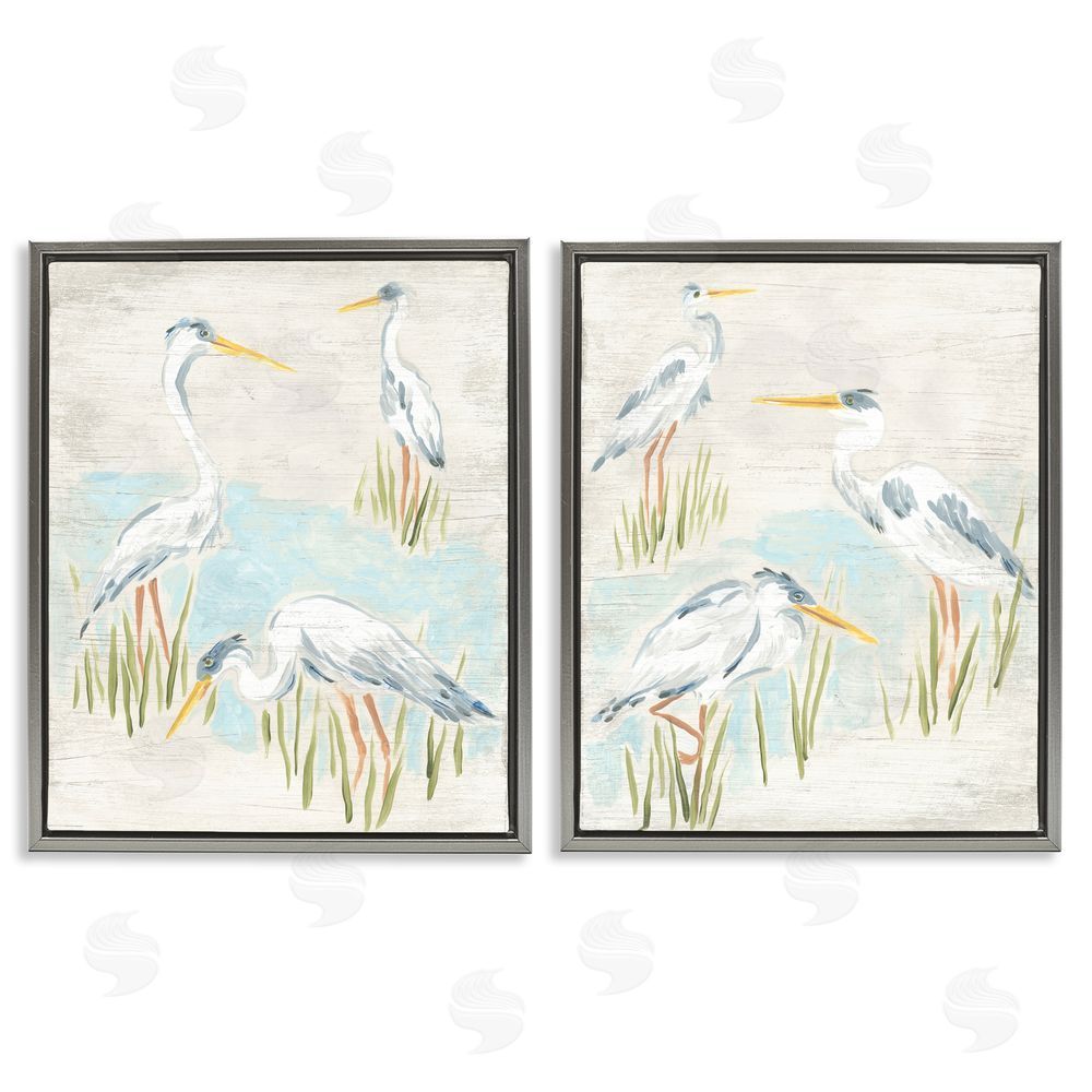 June Erica Vess Cranes in Marsh Pond Gray Floating Frame Canvas Wall Art Print