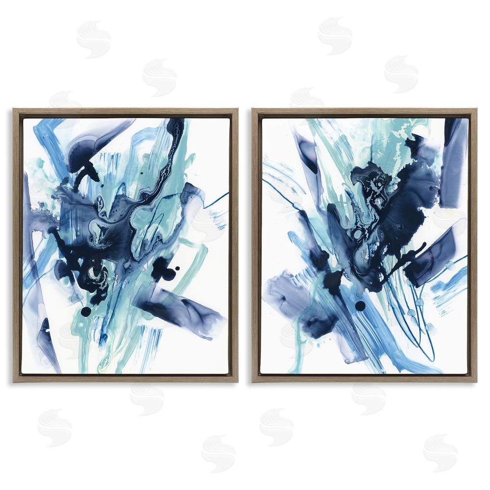 June Erica Vess Abstract Blue Splash  Brown Floating Frame Canvas Wall Art Print