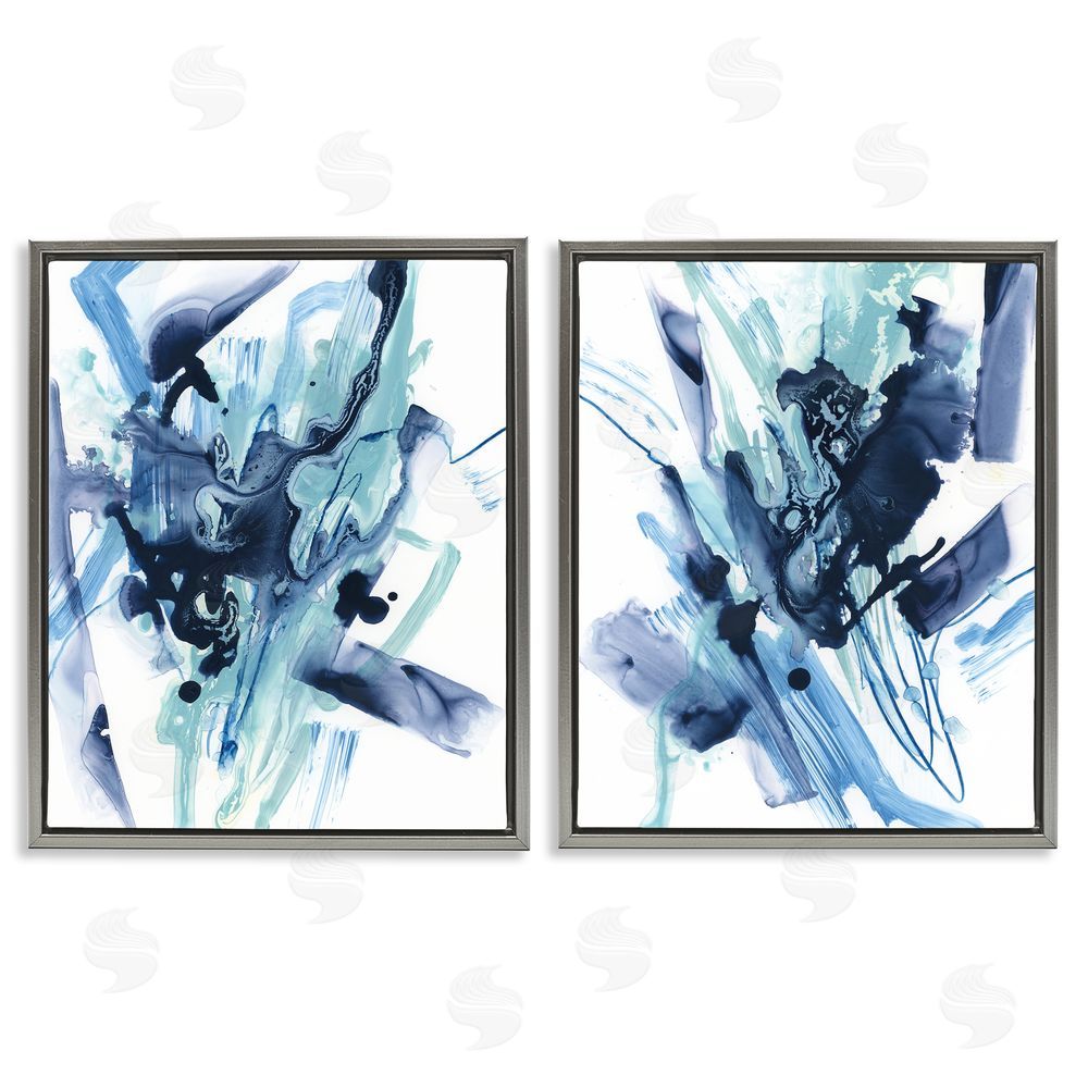 June Erica Vess Abstract Blue Splash  Gray Floating Frame Canvas Wall Art Print