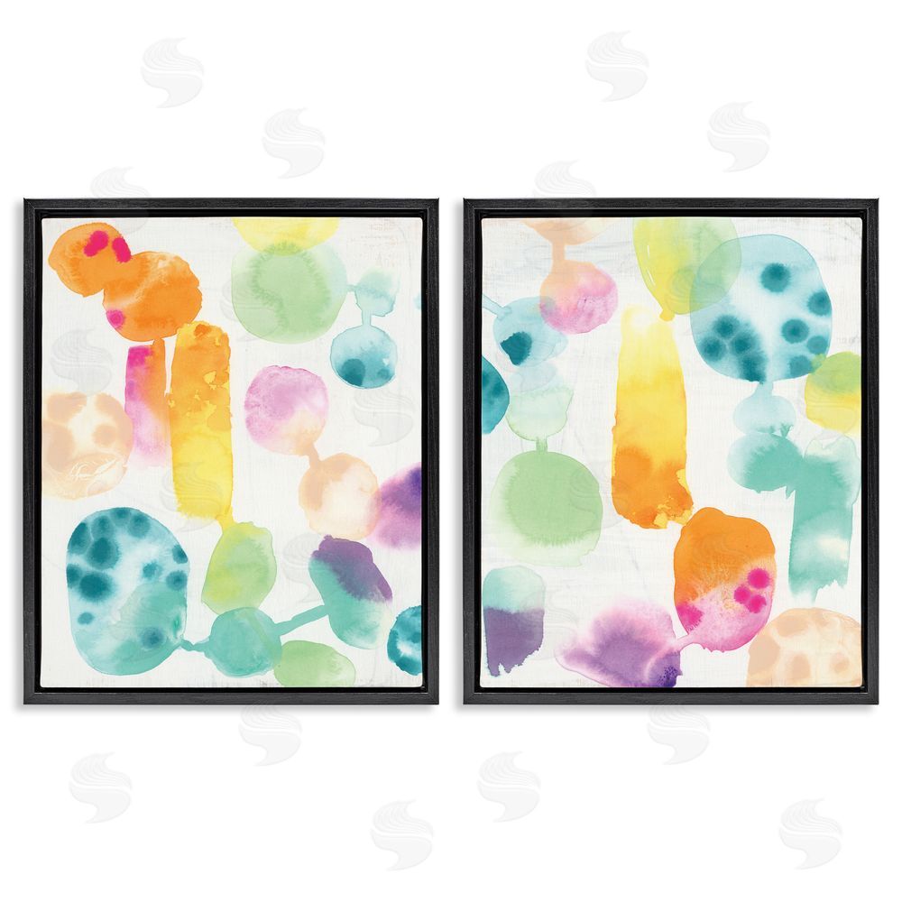 June Erica Vess Neon Colorful Abstract Shapes  Black Floating Frame Canvas Wall Art Print