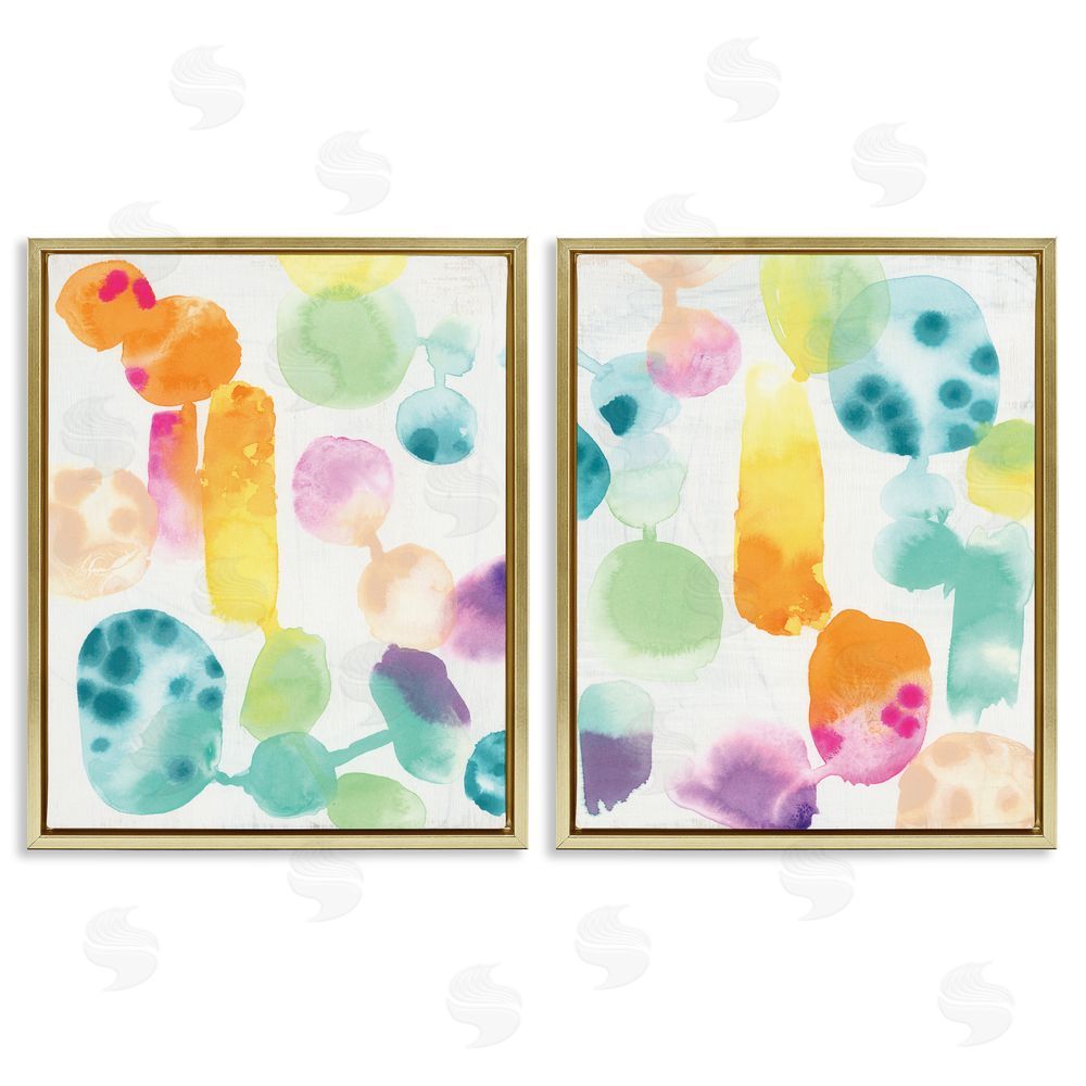 June Erica Vess Neon Colorful Abstract Shapes  Gold Floating Frame Canvas Wall Art Print