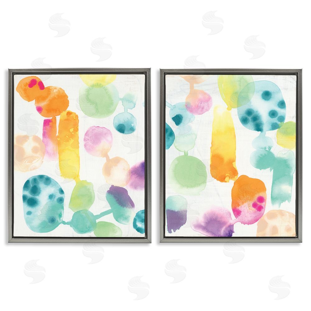 June Erica Vess Neon Colorful Abstract Shapes  Gray Floating Frame Canvas Wall Art Print