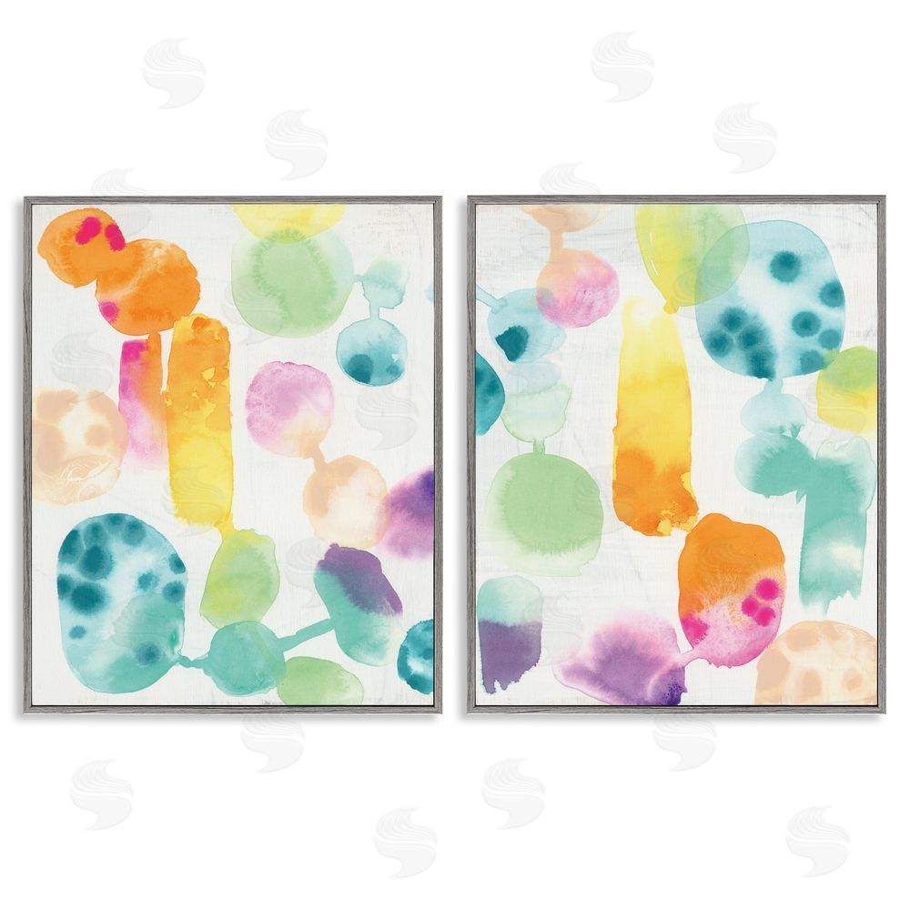 June Erica Vess Neon Colorful Abstract Shapes  Gray Framed Giclee Wall Art Print