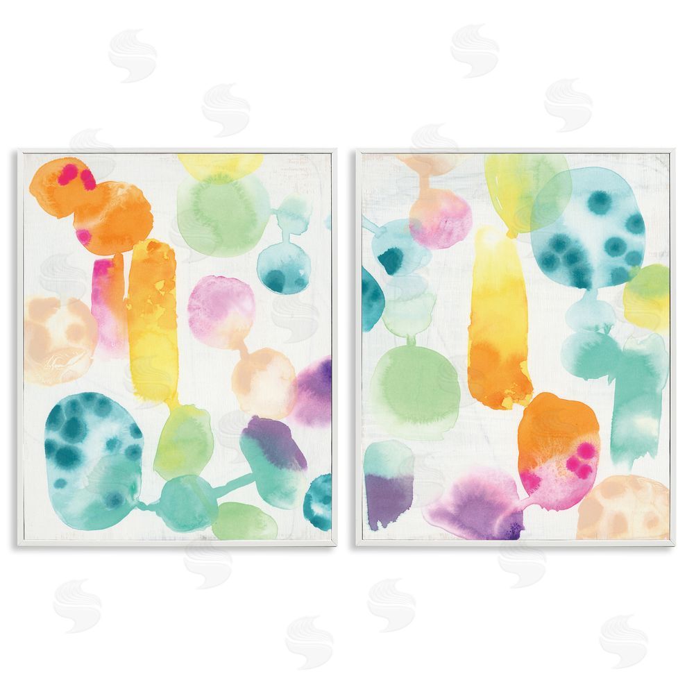 June Erica Vess Neon Colorful Abstract Shapes  White Framed Giclee Wall Art Print