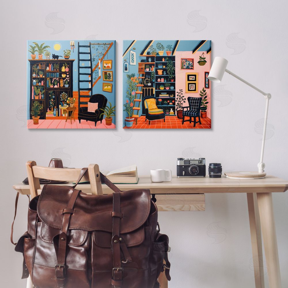 Lazar Studio Cozy Decorated Reading Nook  Canvas Wall Art Print in Room