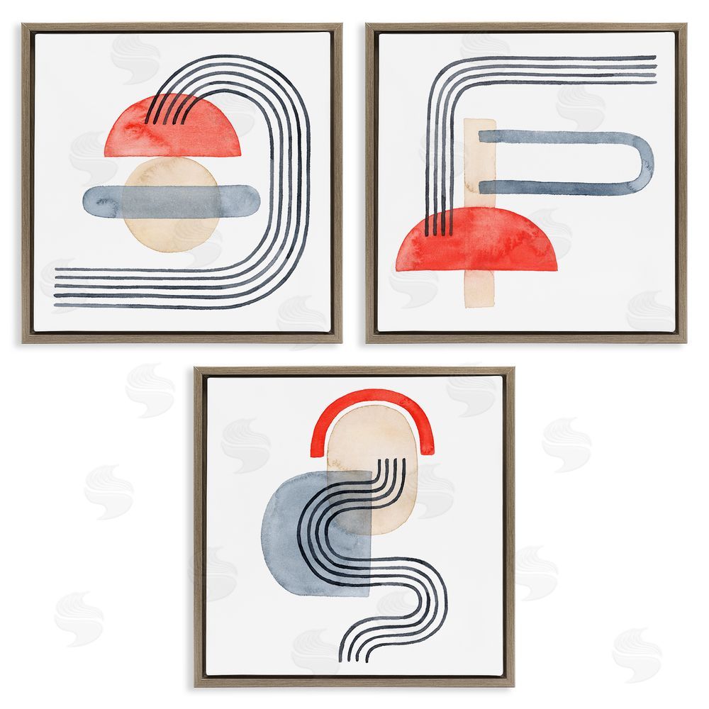 Grace Popp Geometric Abstract Mushroom Shapes Brown Floating Frame Canvas Wall Art Print