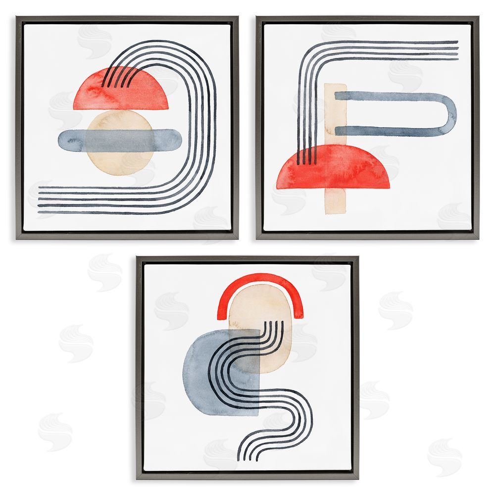 Grace Popp Geometric Abstract Mushroom Shapes Gray Floating Frame Canvas Wall Art Print