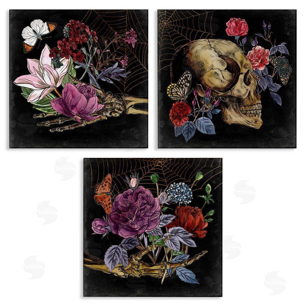 Melissa Wang Skull & Bones Floral Drawing Designs Canvas Wall Art Print