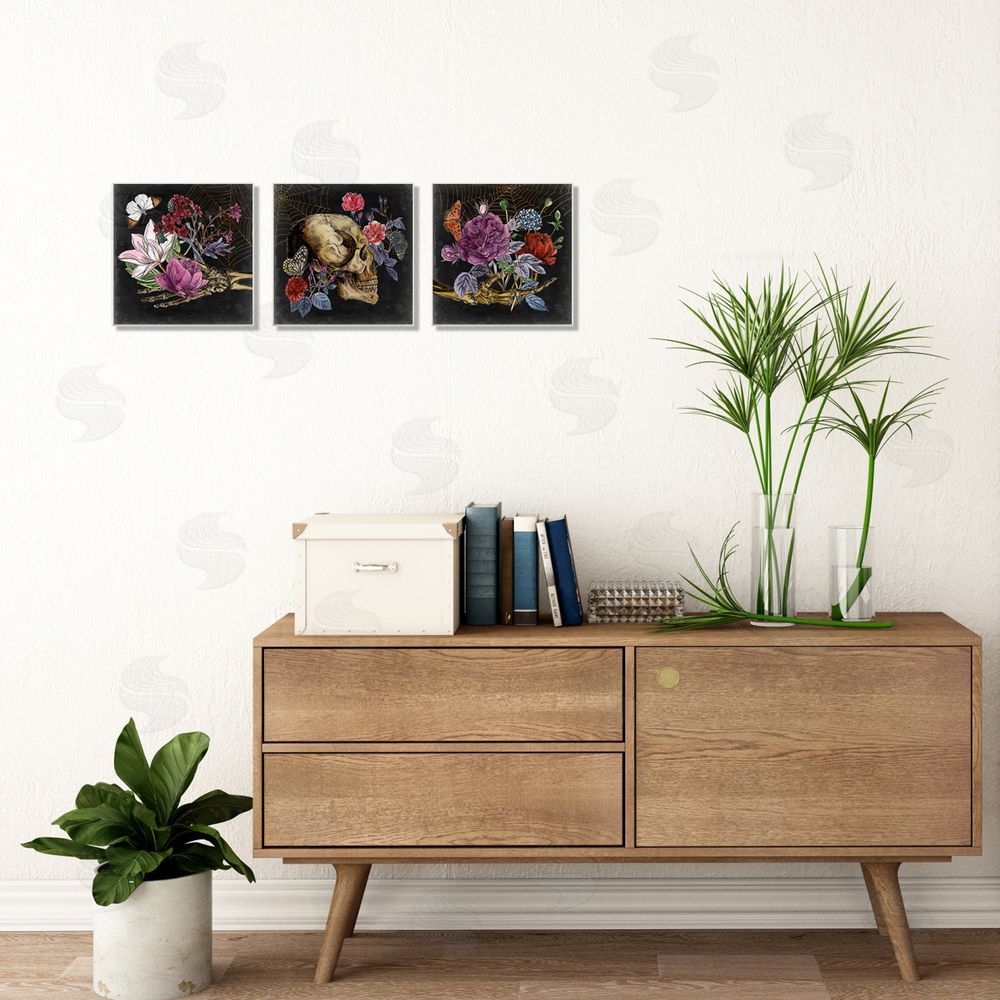 Melissa Wang Skull & Bones Floral Drawing Designs Canvas Wall Art Print in Room