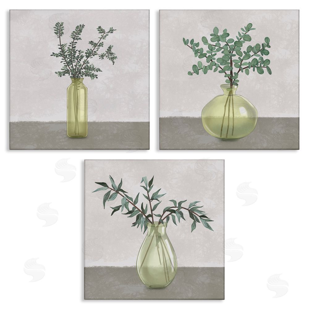 Ziwei Li Plants in Vase Neutral Grey Design Canvas Wall Art Print