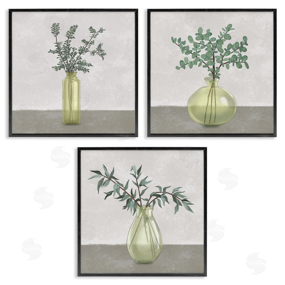 Ziwei Li Plants in Vase Neutral Grey Design Black Framed Giclee Wall Art Print