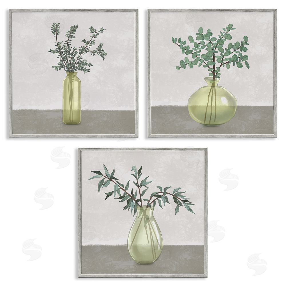 Ziwei Li Plants in Vase Neutral Grey Design Gray Framed Giclee Wall Art Print