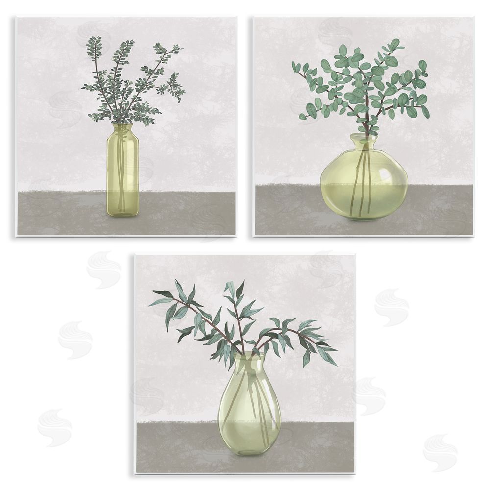 Ziwei Li Plants in Vase Neutral Grey Design Wooden Wall Plaque Art Print