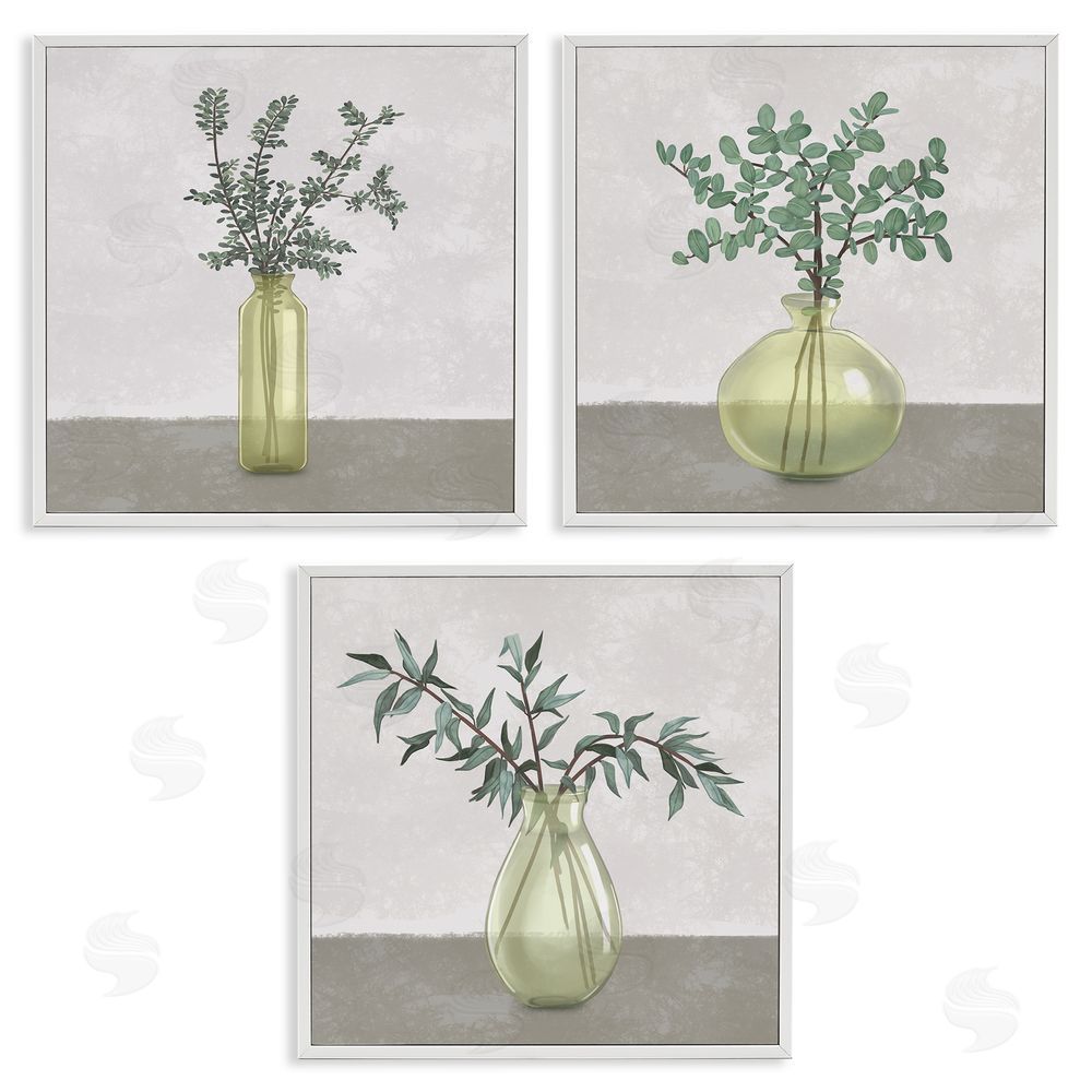 Ziwei Li Plants in Vase Neutral Grey Design White Framed Giclee Wall Art Print