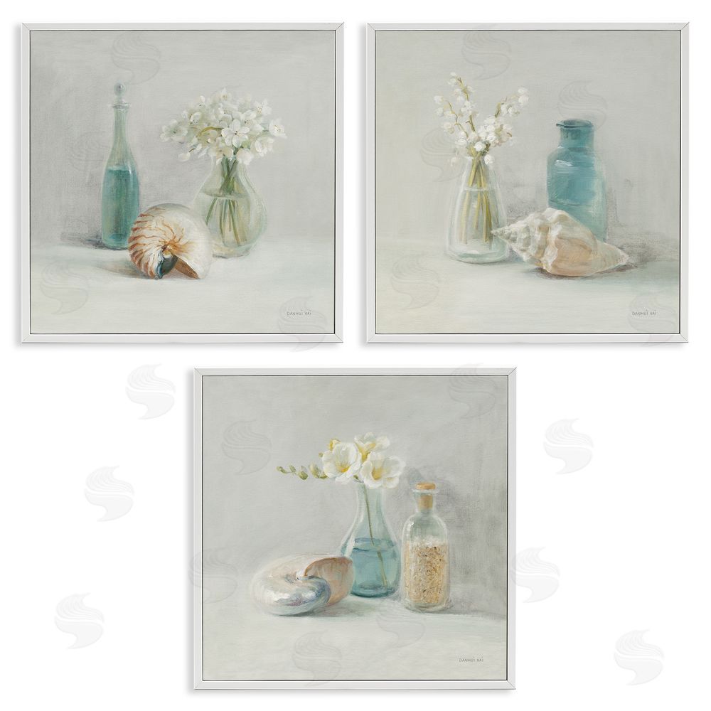 Danhui Nai Nautical Shells & Florals Soft Jars Still Life White Framed Giclee Wall Art Print