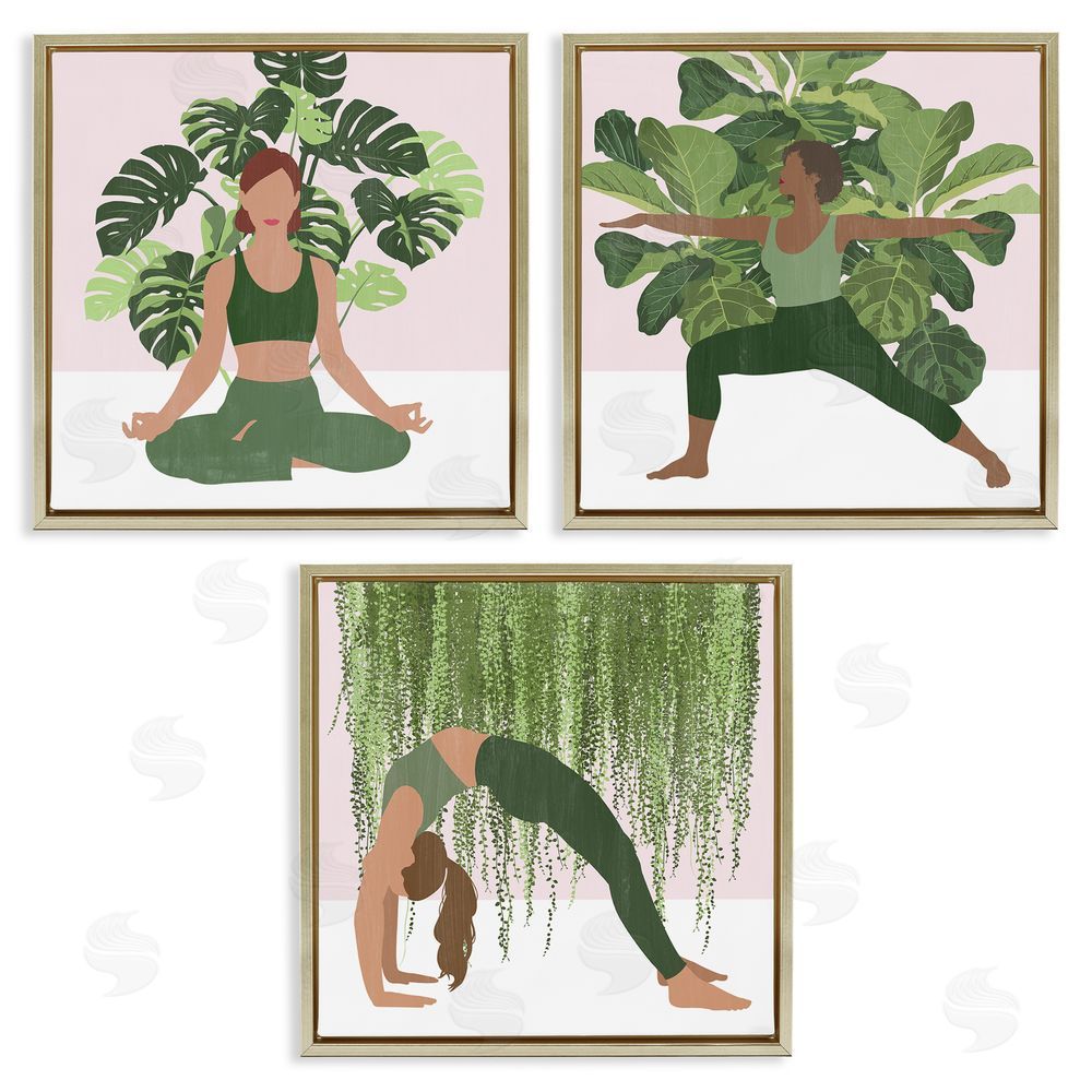 Grace Popp Yoga Poses Figures Namaste Relaxation Self-Care  Gold Floating Frame Canvas Wall Art Print