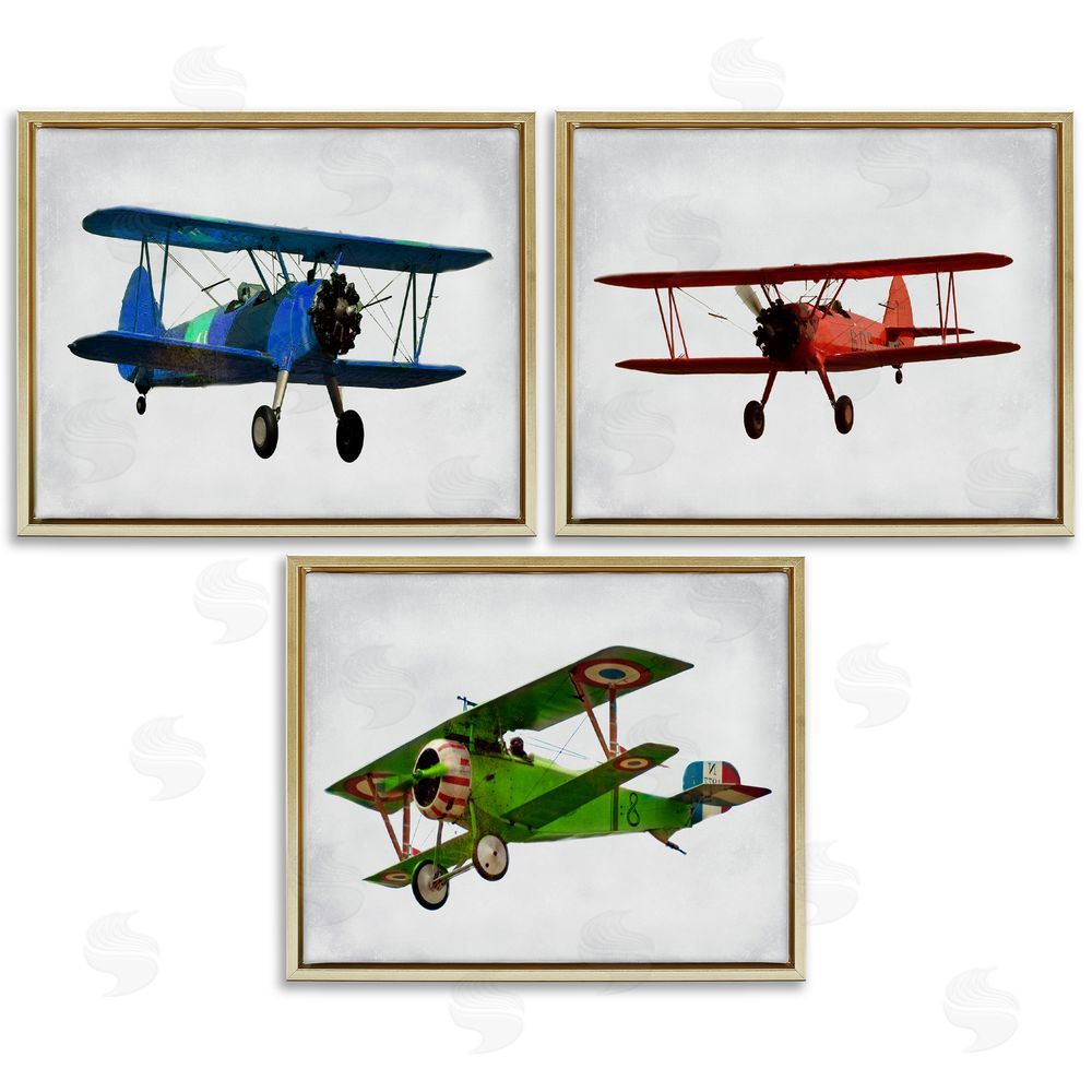 Ashley Calhoun Retro Planes Flight Aircraft Pilots Gold Floating Frame Canvas Wall Art Print