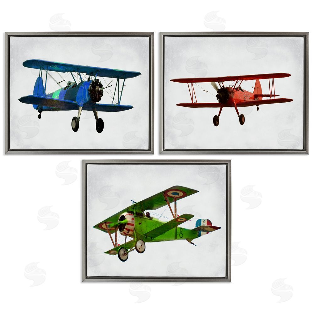 Ashley Calhoun Retro Planes Flight Aircraft Pilots Gray Floating Frame Canvas Wall Art Print