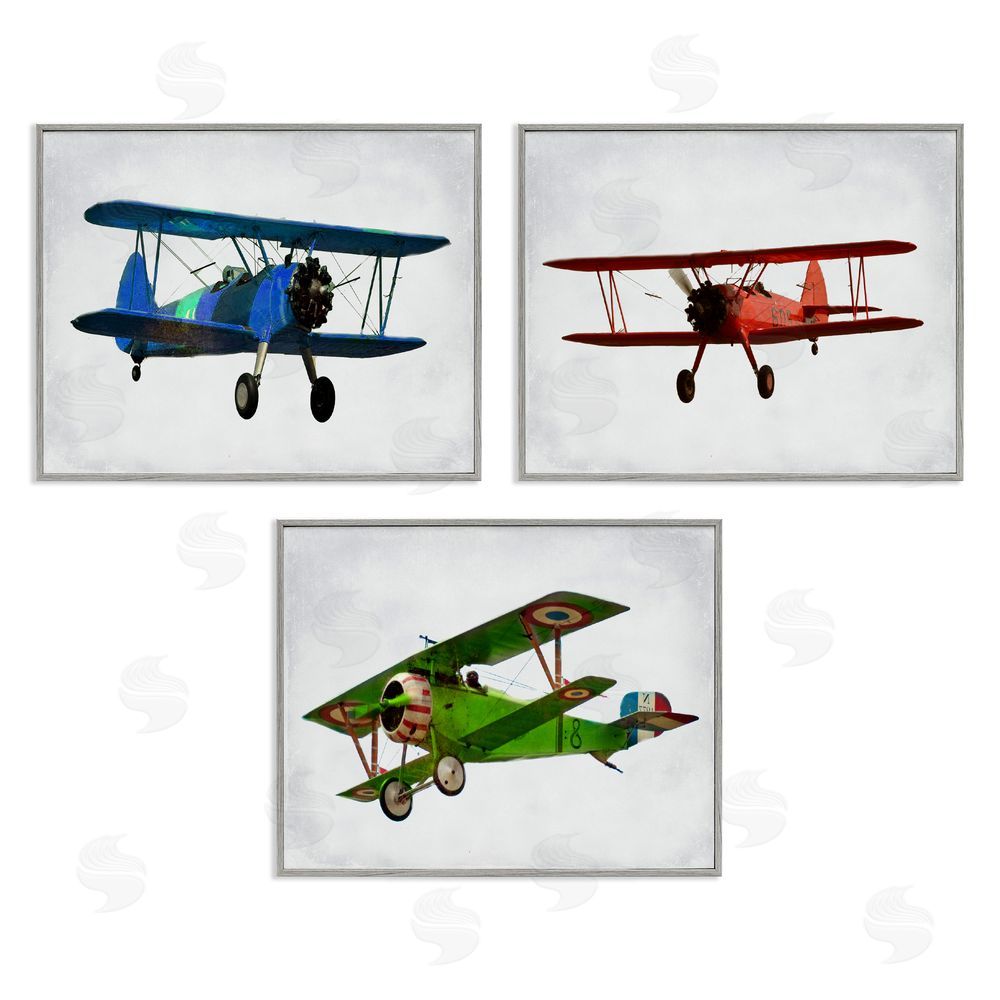 Ashley Calhoun Retro Planes Flight Aircraft Pilots Gray Framed Giclee Wall Art Print