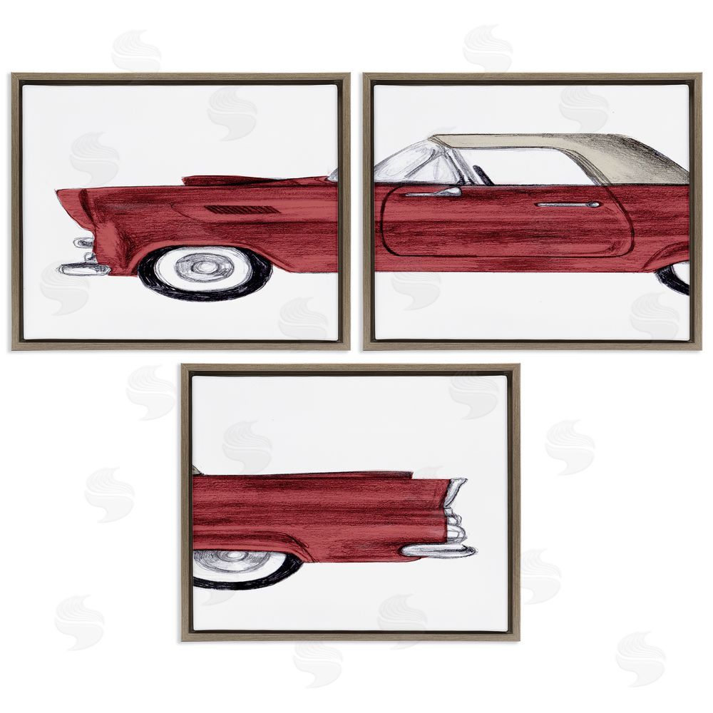 Stupell Studio Vintage Red Classic Convertible Brown Floating Frame Canvas Wall Art Print