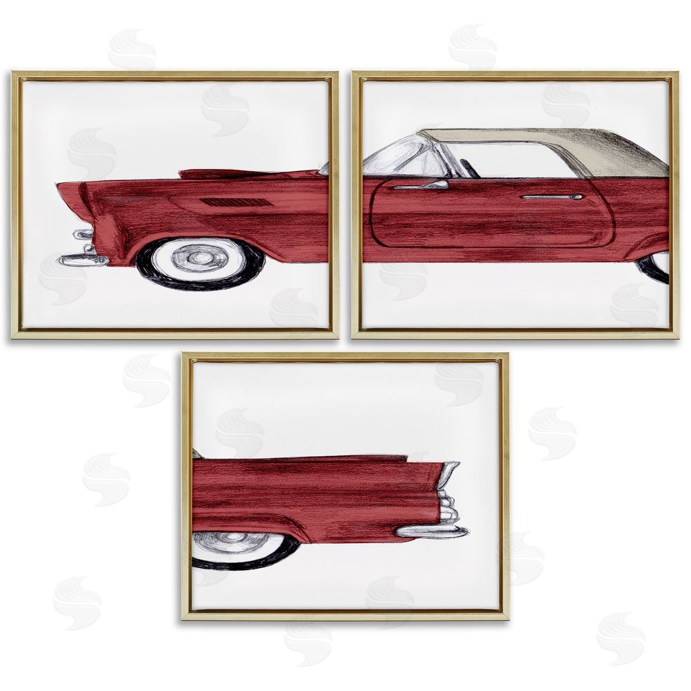 Stupell Studio Vintage Red Classic Convertible Gold Floating Frame Canvas Wall Art Print