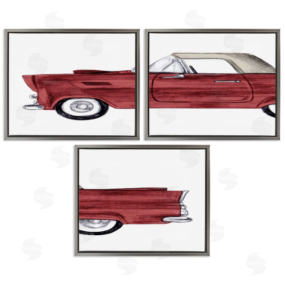 Stupell Studio Vintage Red Classic Convertible Gray Floating Frame Canvas Wall Art Print