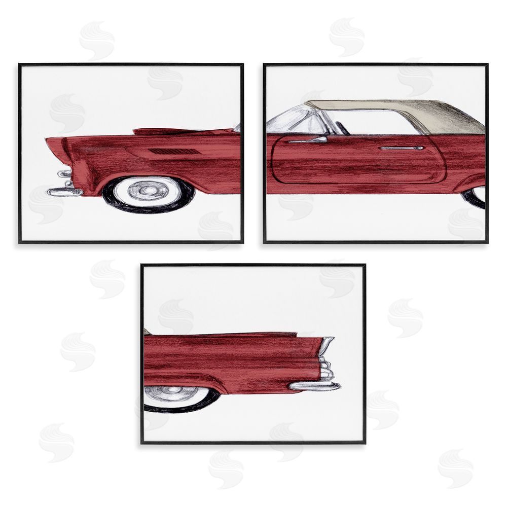 Stupell Studio Vintage Red Classic Convertible Black Framed Giclee Wall Art Print