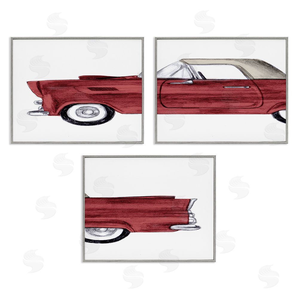 Stupell Studio Vintage Red Classic Convertible Gray Framed Giclee Wall Art Print