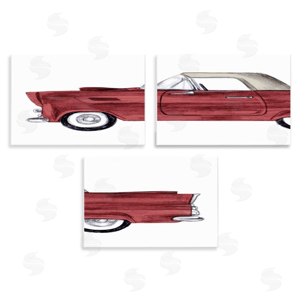 Stupell Studio Vintage Red Classic Convertible Wooden Wall Plaque Art Print