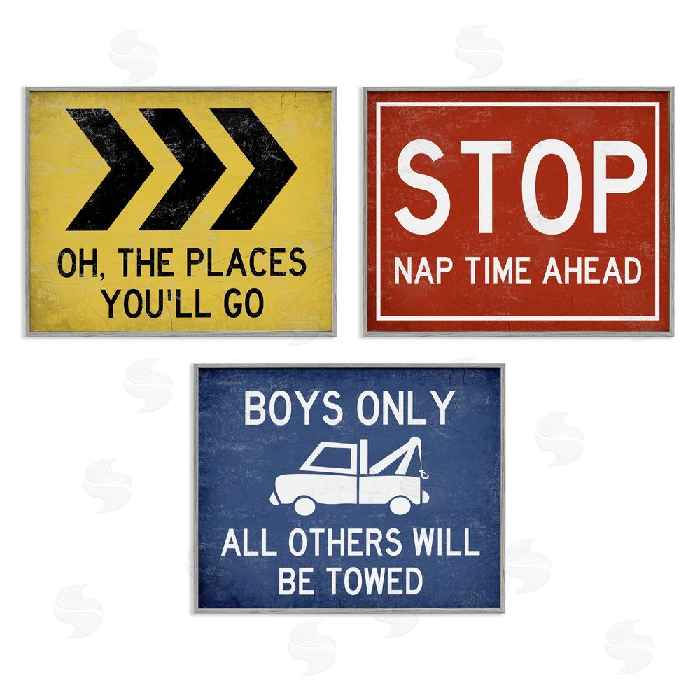 Stupell Studio Distressed Transportation Street Signs Gray Framed Giclee Wall Art Print