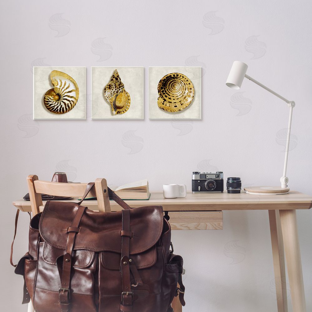 Caroline Kelly Golden Spiral Seashells with Intricate Patterns Canvas Wall Art Print in Room