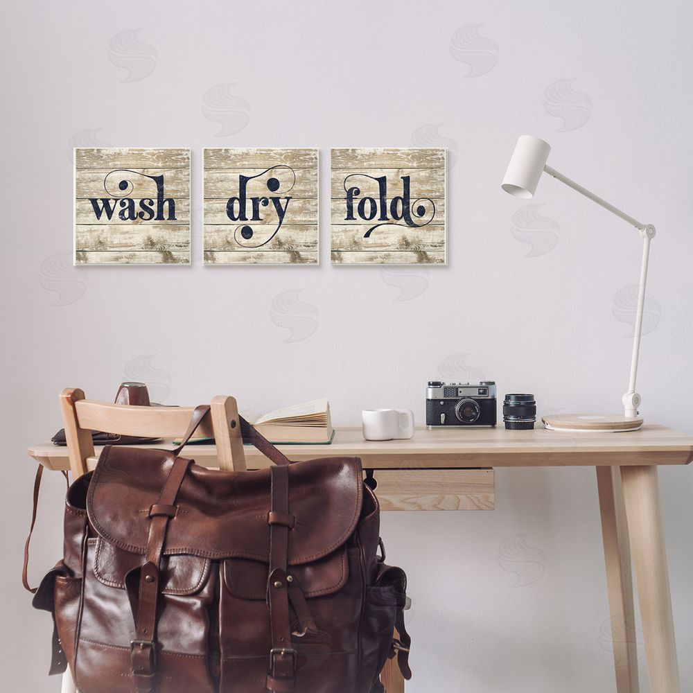 Lady Louise Designs Rustic Wash Dry Fold Distressed Words Canvas Wall Art Print in Room