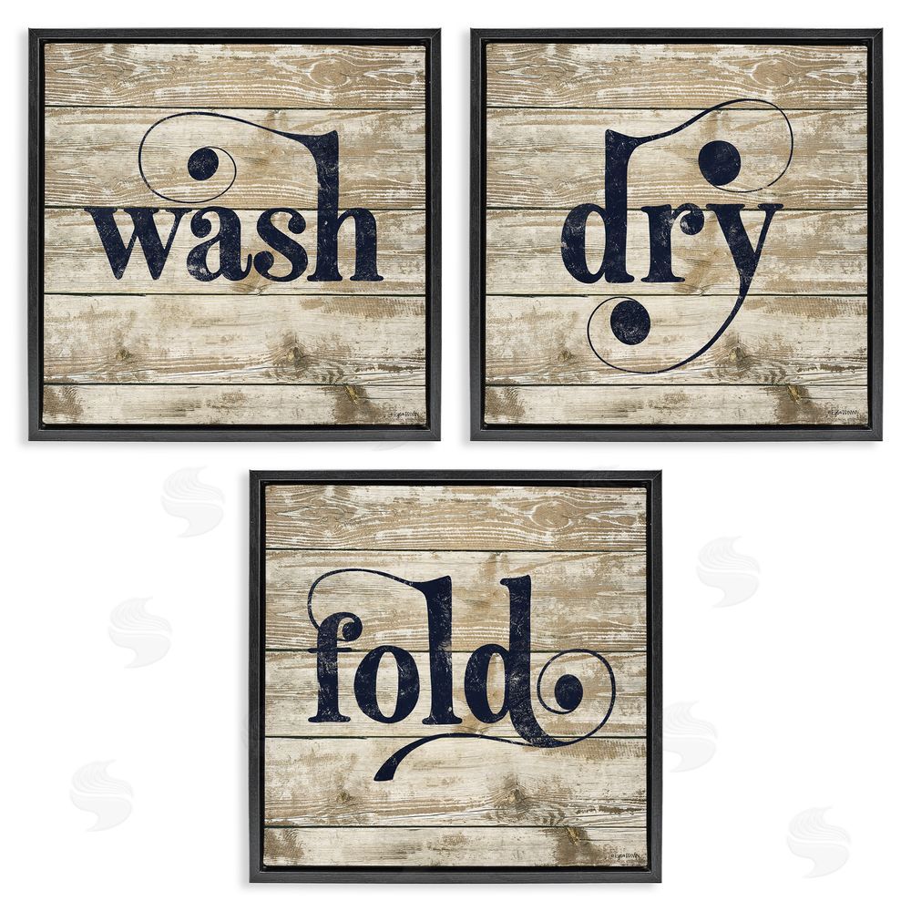Lady Louise Designs Rustic Wash Dry Fold Distressed Words Black Floating Frame Canvas Wall Art Print