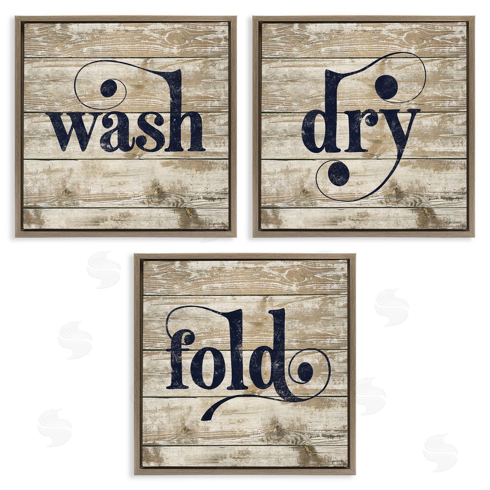 Lady Louise Designs Rustic Wash Dry Fold Distressed Words Brown Floating Frame Canvas Wall Art Print