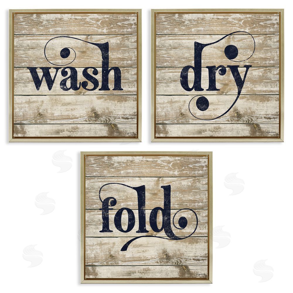 Lady Louise Designs Rustic Wash Dry Fold Distressed Words Gold Floating Frame Canvas Wall Art Print