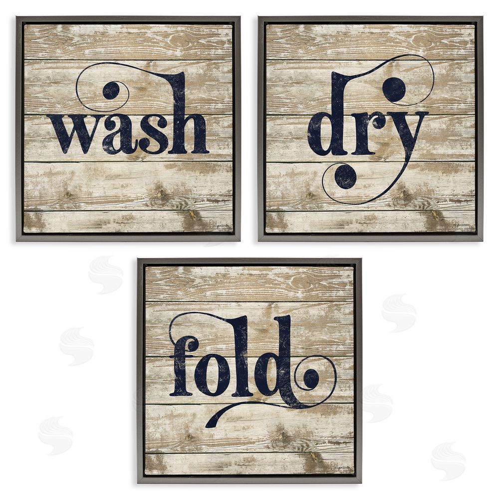 Lady Louise Designs Rustic Wash Dry Fold Distressed Words Gray Floating Frame Canvas Wall Art Print