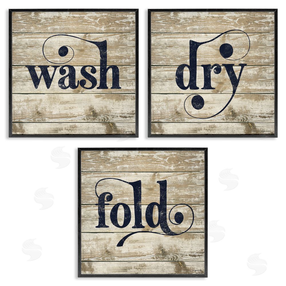 Lady Louise Designs Rustic Wash Dry Fold Distressed Words Black Framed Giclee Wall Art Print